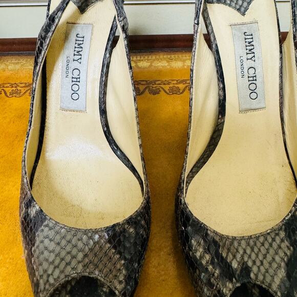 Jimmy Choo Clue Snakeskin Python Leather Slingback Platform Heels Nude Sz 38 1/2 - Picture 3 of 9